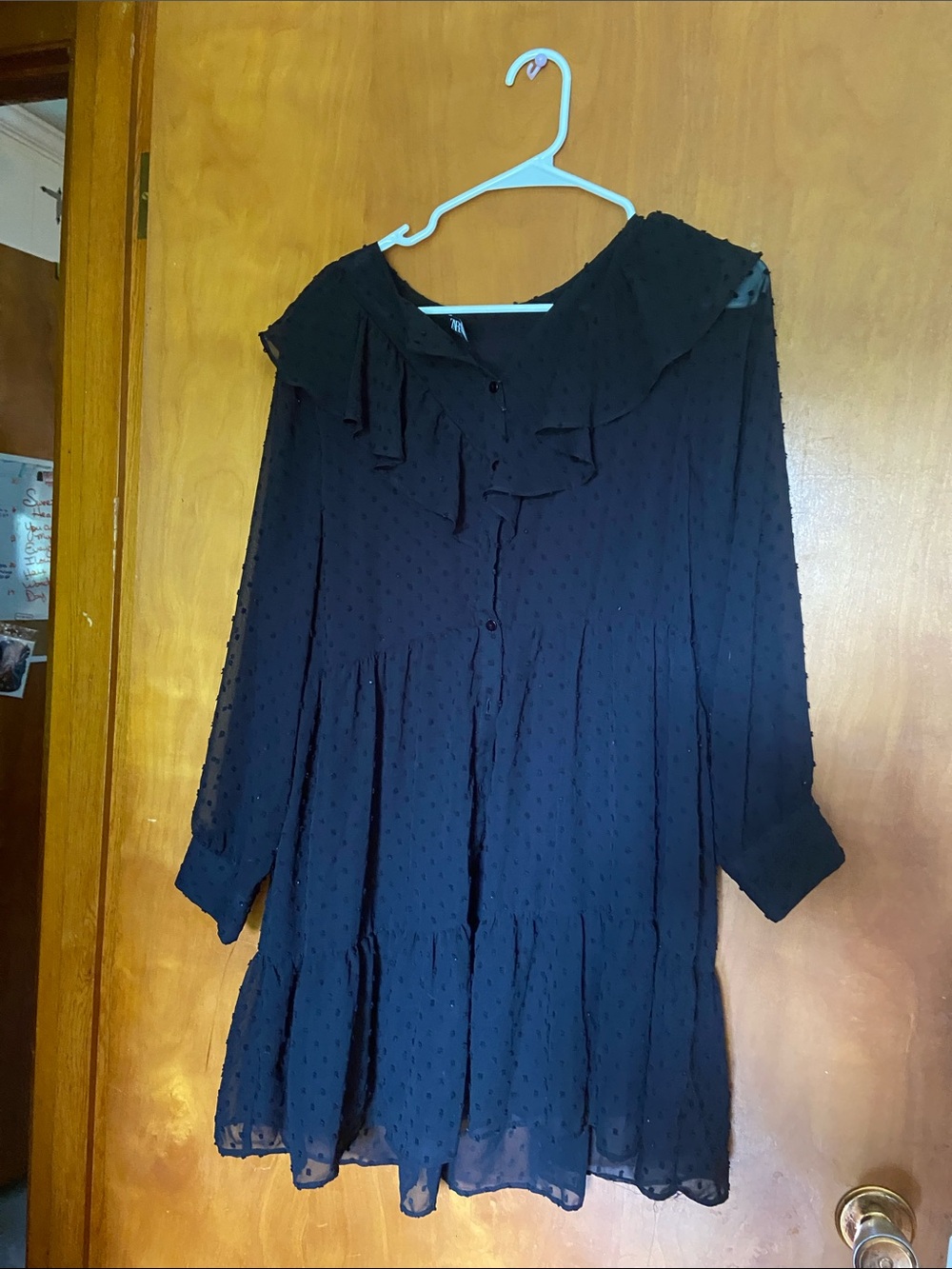 Zara Black Swiss Dot Ruffle Tiered Dress